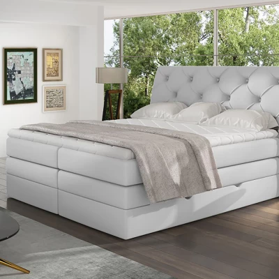 Boxspringová posteľ s úložným priestorom 160x200 VORVIRO - biela eko koža
