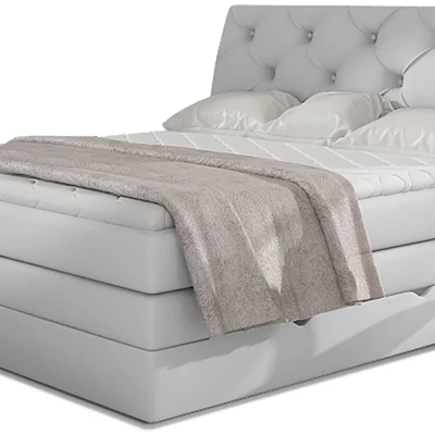 Boxspringová posteľ s úložným priestorom 160x200 VORVIRO - biela eko koža