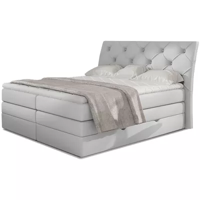 Boxspringová posteľ s úložným priestorom 160x200 VORVIRO - biela eko koža