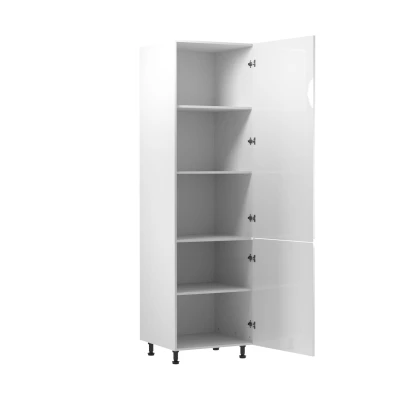 Vysoká kuchynská policová skriňa ARBOR - šírka 60 cm, lesklá biela / biela, pravé prevedenie