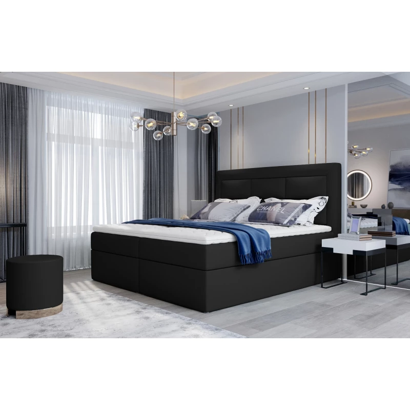 Boxspringová posteľ 140x200 TERIVO - čierna eko koža