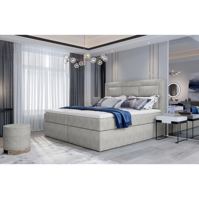 Boxspringová posteľ s úložným priestorom 160x200 TERIVO - béžová eko koža