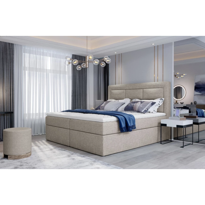 Boxspringová posteľ s úložným priestorom 160x200 TERIVO - svetlo béžová