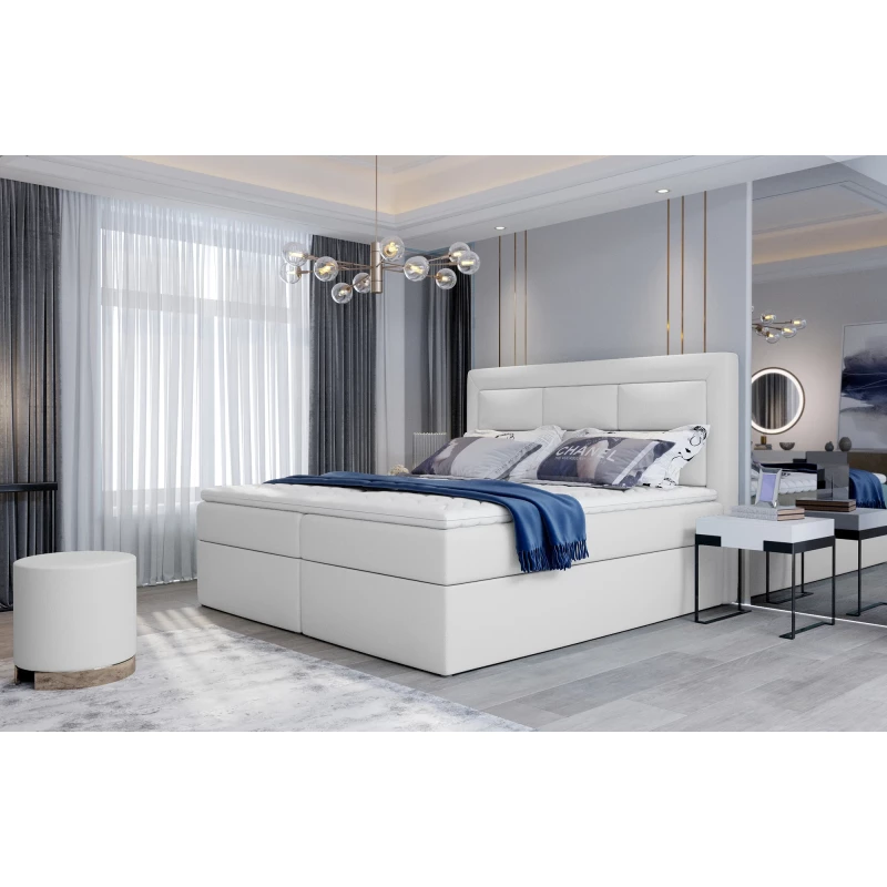 Boxspringová posteľ s úložným priestorom 180x200 TERIVO - biela eko koža