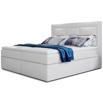 Boxspringová posteľ s úložným priestorom 180x200 TERIVO - biela eko koža