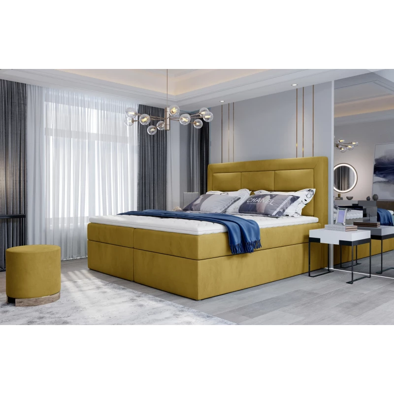 Boxspringová posteľ s úložným priestorom 180x200 TERIVO - žltá