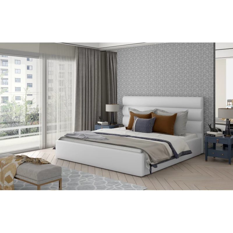 Manželská čalúnená posteľ 160x200 LUNESTO 1 - biela eko koža