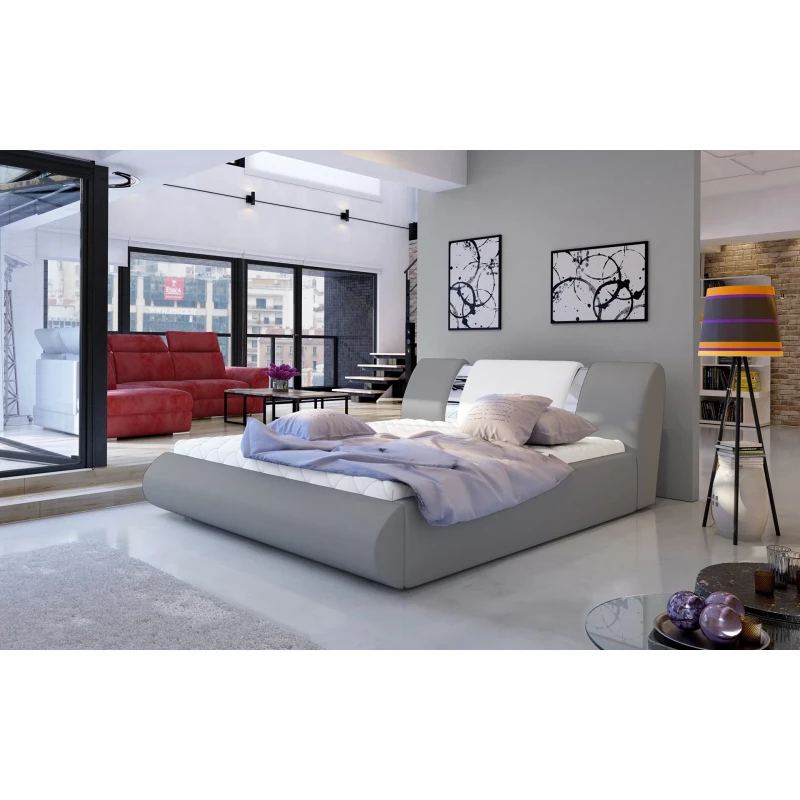 Čalúnená posteľ 160x200 FENDORA - šedá eko koža / biela eko koža