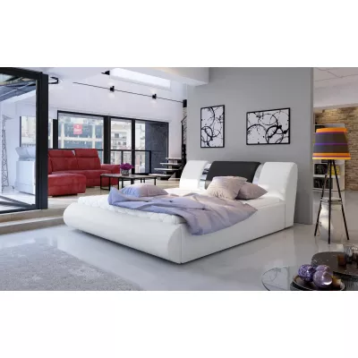 Čalúnená posteľ 160x200 FENDORA - biela eko koža / čierna eko koža