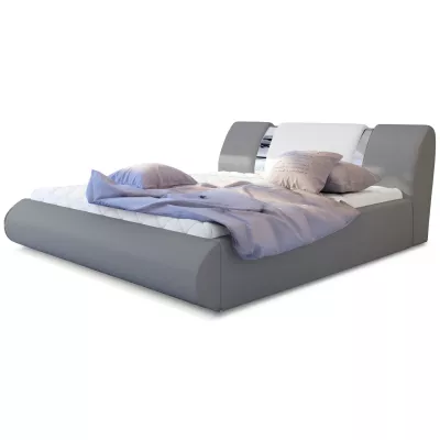 Čalúnená posteľ 180x200 FENDORA - šedá eko koža / biela eko koža