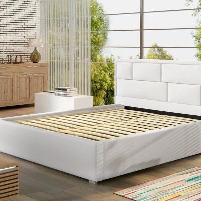 Manželská čalúnená posteľ 140x200 LUXERIO 1 - biela eko koža