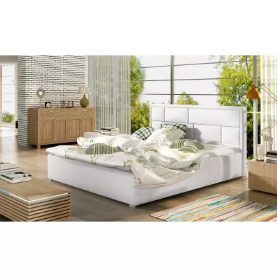 Manželská čalúnená posteľ 160x200 LUXERIO 1 - biela eko koža