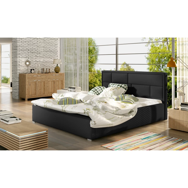 Manželská čalúnená posteľ 180x200 LUXERIO 1 - čierna eko koža