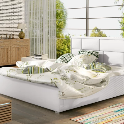 Manželská čalúnená posteľ 200x200 LUXERIO 1 - biela eko koža