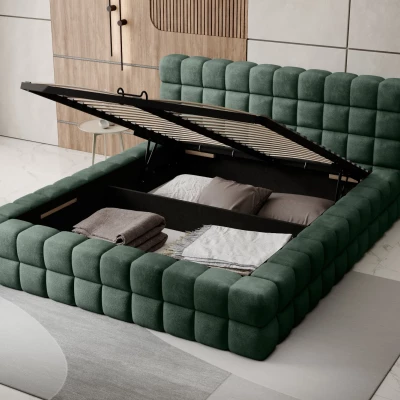 Čalúnená posteľ s úložným priestorom 140x200 DELVIRO - tmavo zelená