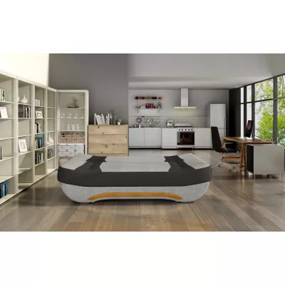 Rozkladací dvojsedák FAELINA - šedý / čierna eko koža