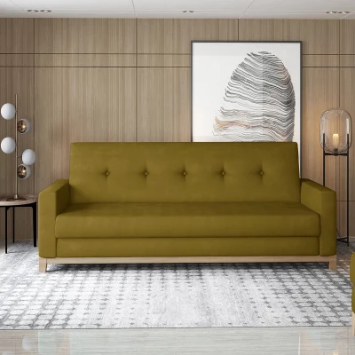 Trojmiestna pohovka s úložným priestorom ZIVENA - horčicová / buk