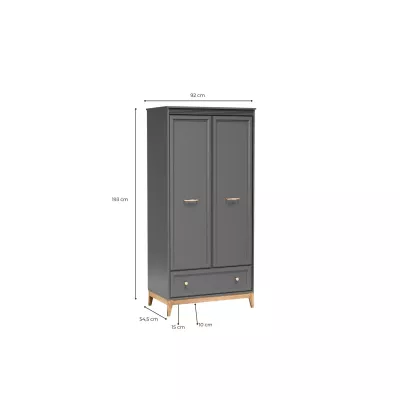 Kombinovaná šatníková skriňa 92 cm SKYLER - šedá / dub