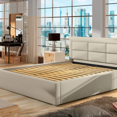 Čalúnená posteľ 160x200 SLEEPORA 1 - svetlo béžová eko koža
