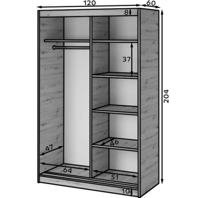 Šatníková skriňa s posuvnými dverami 120 cm ZORIANA - dub artisan