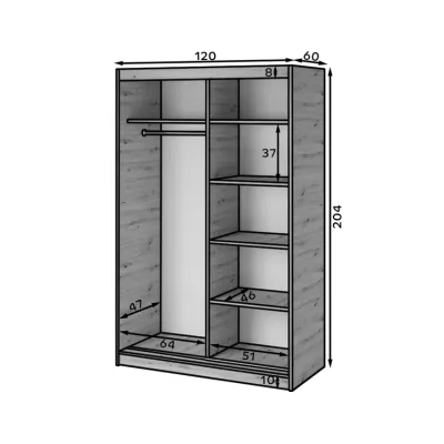 Šatníková skriňa s posuvnými dverami 120 cm ZORIANA - dub artisan