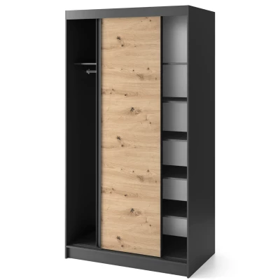 Šatníková skriňa s posuvnými dverami 120 cm OLIVIERA - čierna / dub artisan