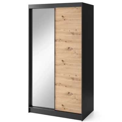 Šatníková skriňa s posuvnými dverami a zrkadlom 120 cm OLIVIERA - čierna / dub artisan