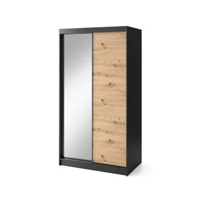 Šatníková skriňa s posuvnými dverami a zrkadlom 120 cm OLIVIERA - čierna / dub artisan