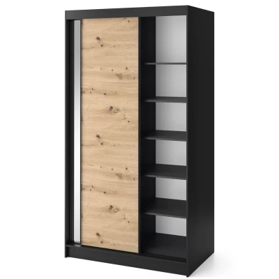 Šatníková skriňa s posuvnými dverami a zrkadlom 120 cm OLIVIERA - čierna / dub artisan