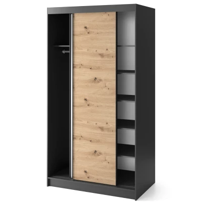 Šatníková skriňa s posuvnými dverami a zrkadlom 120 cm OLIVIERA - čierna / dub artisan