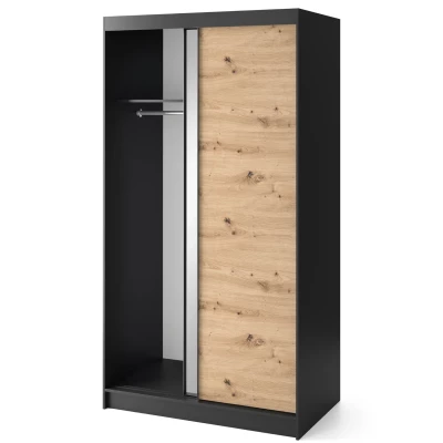 Šatníková skriňa s posuvnými dverami a zrkadlom 120 cm OLIVIERA - čierna / dub artisan