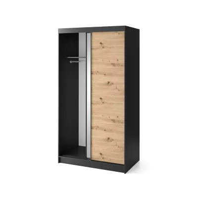 Šatníková skriňa s posuvnými dverami a zrkadlom 120 cm OLIVIERA - čierna / dub artisan