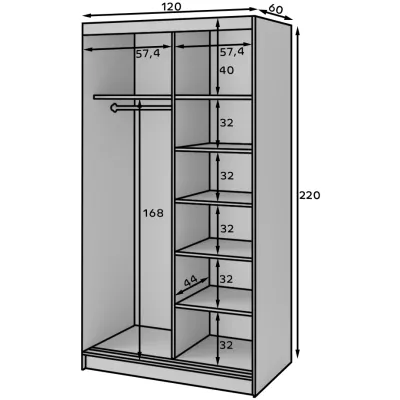 Šatníková skriňa s posuvnými dverami a zrkadlom 120 cm OLIVIERA - čierna / dub artisan