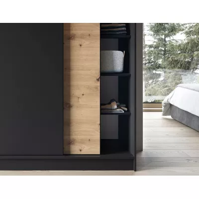 Šatníková skriňa s posuvnými dverami 180 cm OLIVIERA - čierna / dub artisan