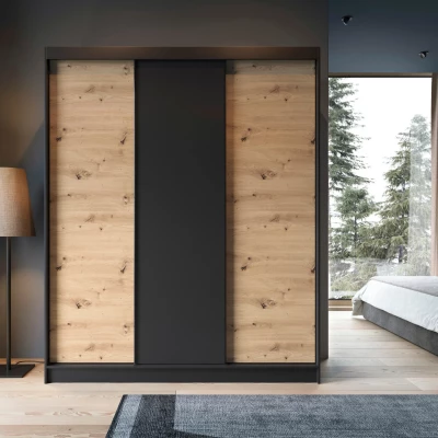 Šatníková skriňa s posuvnými dverami 180 cm OLIVIERA - čierna / dub artisan
