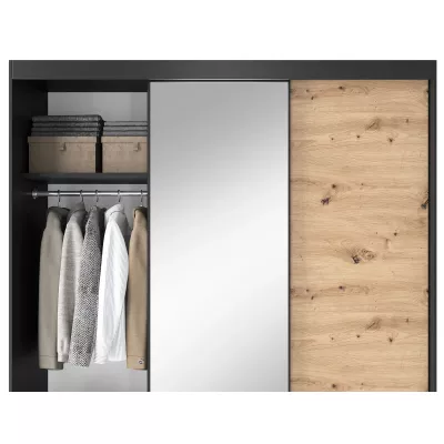Šatníková skriňa s posuvnými dverami a zrkadlom 180 cm OLIVIERA - čierna / dub artisan