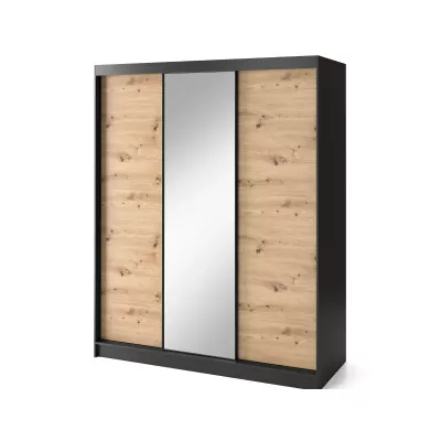 Šatníková skriňa s posuvnými dverami a zrkadlom 180 cm OLIVIERA - čierna / dub artisan