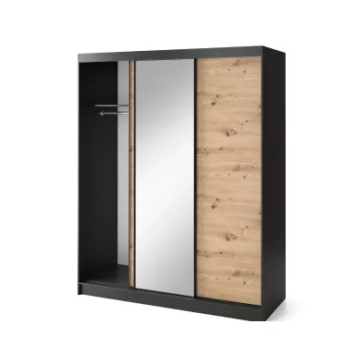 Šatníková skriňa s posuvnými dverami a zrkadlom 180 cm OLIVIERA - čierna / dub artisan