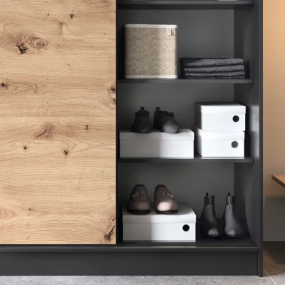 Šatníková skriňa s posuvnými dverami a zrkadlom 180 cm OLIVIERA - čierna / dub artisan