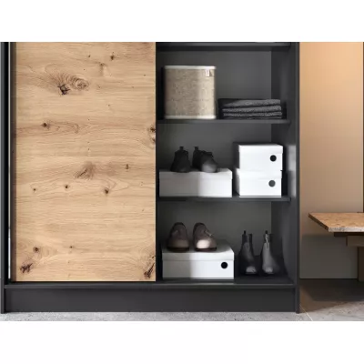 Šatníková skriňa s posuvnými dverami a zrkadlom 180 cm OLIVIERA - čierna / dub artisan