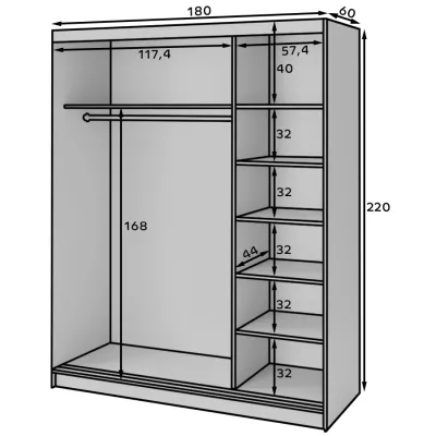 Šatníková skriňa s posuvnými dverami a zrkadlom 180 cm OLIVIERA - čierna / dub artisan