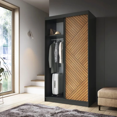 Šatníková skriňa s posuvnými dverami 120 cm VALORA - čierna / dub karamel