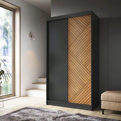 Šatníková skriňa s posuvnými dverami 120 cm VALORA - čierna / dub karamel