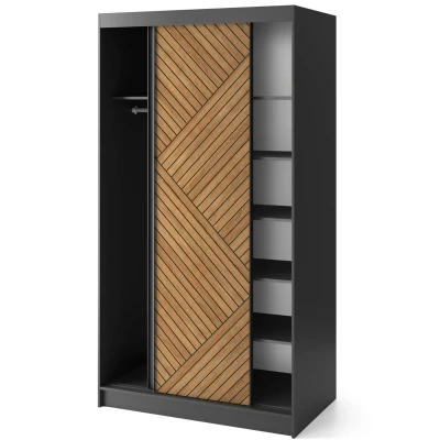 Šatníková skriňa s posuvnými dverami 120 cm VALORA - čierna / dub karamel
