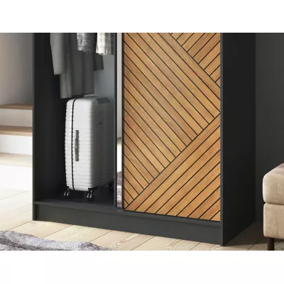 Šatníková skriňa so zrkadlom a posuvnými dverami 120 cm VALORA - čierna / dub karamel