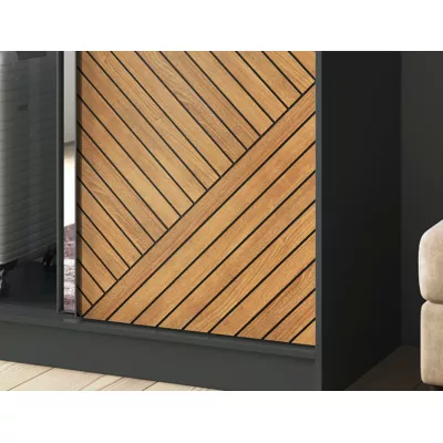 Šatníková skriňa so zrkadlom a posuvnými dverami 120 cm VALORA - čierna / dub karamel