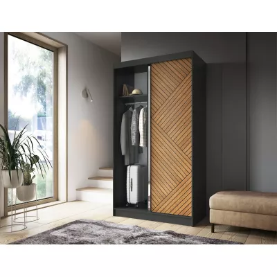 Šatníková skriňa so zrkadlom a posuvnými dverami 120 cm VALORA - čierna / dub karamel