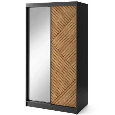 Šatníková skriňa so zrkadlom a posuvnými dverami 120 cm VALORA - čierna / dub karamel