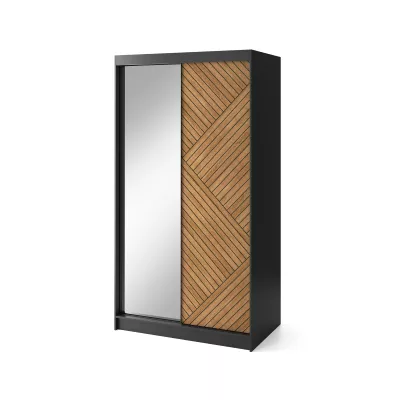 Šatníková skriňa so zrkadlom a posuvnými dverami 120 cm VALORA - čierna / dub karamel