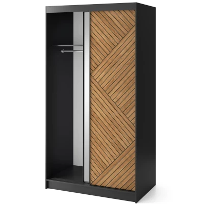 Šatníková skriňa so zrkadlom a posuvnými dverami 120 cm VALORA - čierna / dub karamel